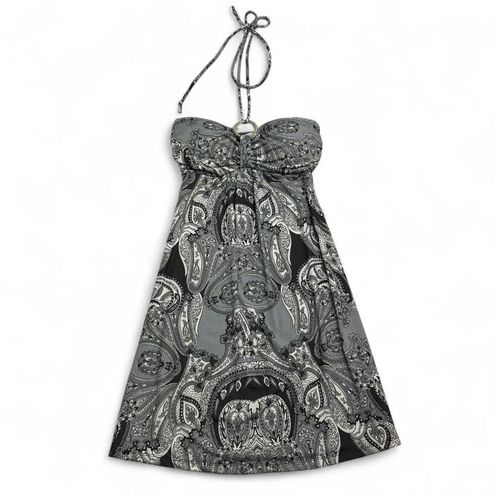 Y2K black and white paisley halter dress silver accents size small Cristina love - Picture 3 of 6